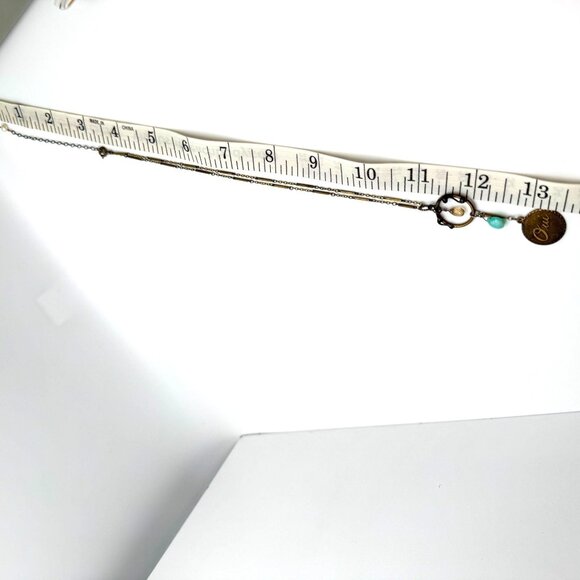 Pavanne Necklace Blue Chalcedony Swarovski Crystal Brass Chain Handcrafted - Picture 3 of 13